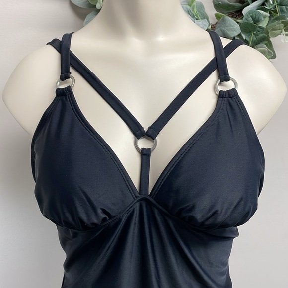 NWT Adore Me One Piece Swimsuit Black Strappy Silver Metal Ring Style #ADM54 L - Picture 2 of 14